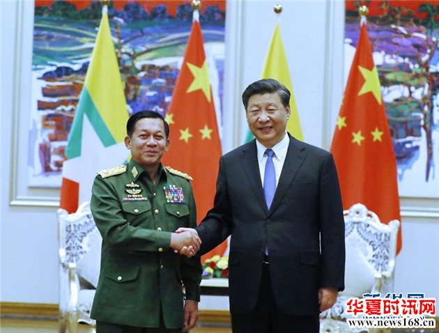 国家主席习近平在内比都下榻饭店会见缅甸国防军总司令敏昂莱