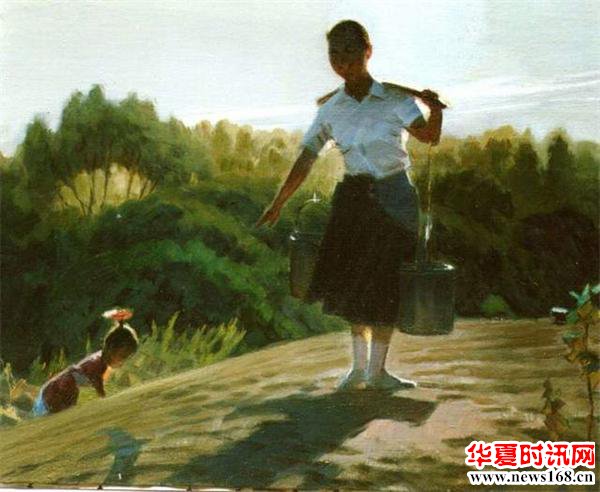 王国征油画作品母子情故乡大柳塔的记忆